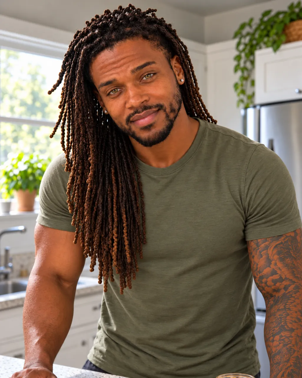 Marcus, the AI-created host, in a home kitchen