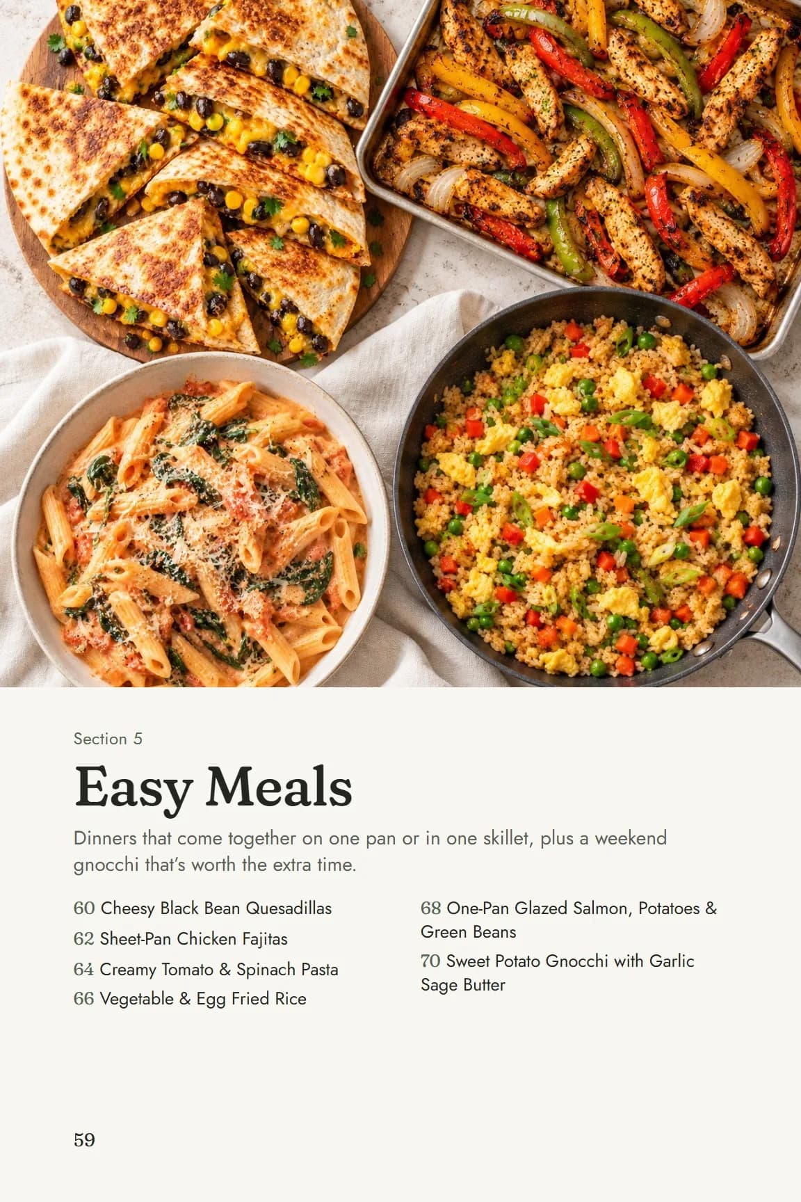 Easy Meals section opener with a photo and the list of recipes